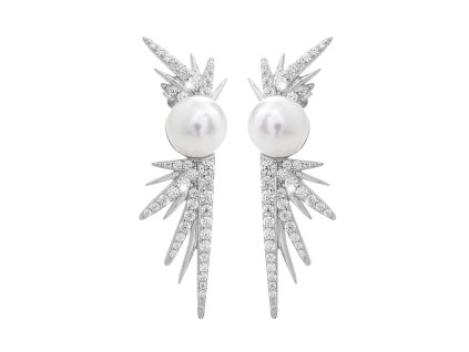 9453 stribrne nausnice puzety s ricni perlou zdobenou ruzne dlouhymi paprsky swarovski crystal a stribro 925 1000