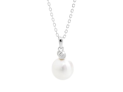 9477 stribrny nahrdelnik s ricni perlou a jednim krystalem swarovski crystal a stribro 925 1000