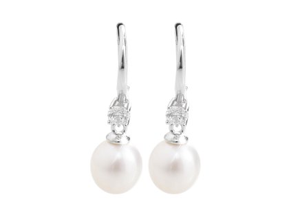 9483 stribrne nausnice visaci s ricni perlou a jednim satonem swarovski crystal a stribro 925 1000