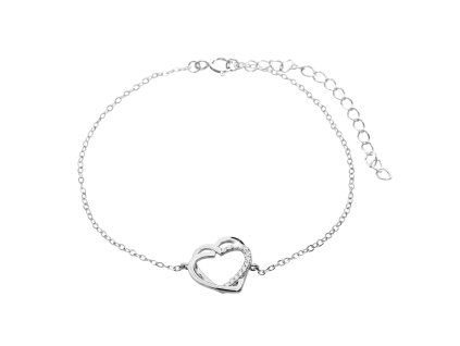 9513 stribrny naramek dve propojena srdce s kubickymi zirkony crystal a stribro 925 1000