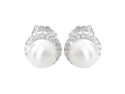 9588 stribrne nausnice puzety s ricni perlou a obvodem krystalu swarovski crystal a stribro 925 1000