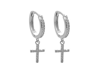 9732 stribrne nausnice kreole s kubickymi zirkony a s priveskem krizku stribro 925 1000