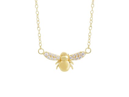 9990 pozlaceny stribrny nahrdelnik s vcelkou a s kubickymi zirkony crystal stribro 925 1000