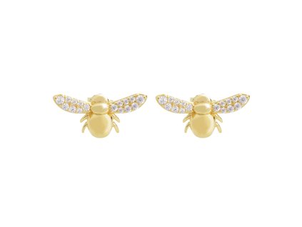 9996 pozlacene stribrne nausnice puzety s vcelkou a s kubickymi zirkony crystal stribro 925 1000