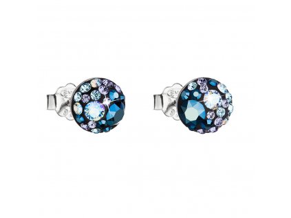 Stříbrné náušnice pecka s krystaly Swarovski modré kulaté 31136.3 blue style