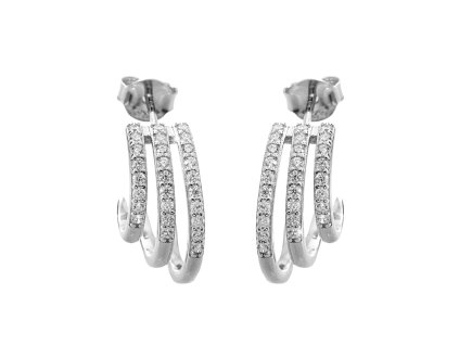 10125 stribrne nausnice puzety tri zatnute prouzky s kubickymi zirkony crystal stribro 925 1000