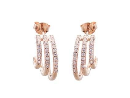10128 ruzove zlate stribrne nausnice puzety tri zatnute prouzky s kubickymi zirkony crystal stribro 925 1000