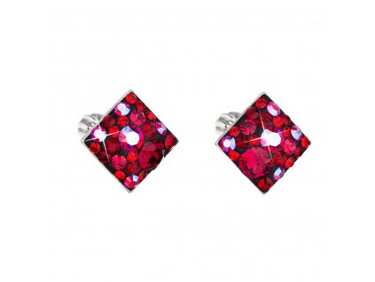 Stříbrné náušnice pecka s krystaly Swarovski červený kosočtverec 31169.3 cherry