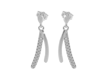 10572 stribrne nausnice visaci dva prohnute prouzky s kubickymi zirkony crystal stribro 925 1000