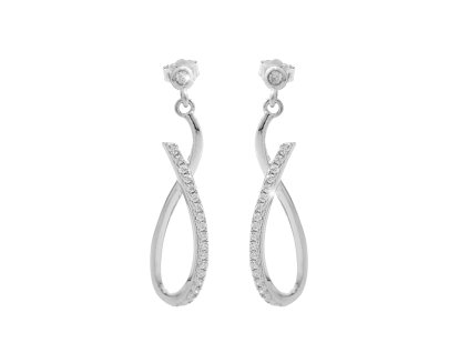 10575 stribrne nausnice visaci podlouhla smycka s kubickymi zirkony crystal stribro 925 1000