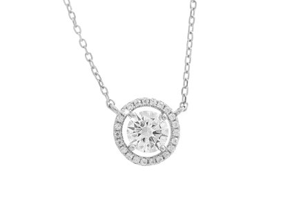10605 stribrny nahrdelnik velky kulaty zirkon a drobne kubicke zirkony kolem nej crystal stribro 925 1000