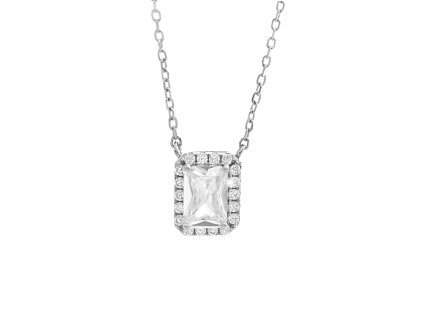 10611 stribrny nahrdelnik velky obdelnikovy zirkon a drobne kubicke zirkony kolem nej crystal stribro 925 1000
