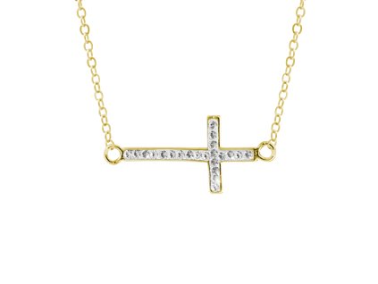 10758 pozlaceny stribrny nahrdelnik lezaty krizek s krystaly swarovski crystal stribro 925 1000