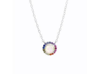 10824 stribrny nahrdelnik kulaty s opalem a kubickymi zirkony po obvodu multi stribro 925 1000