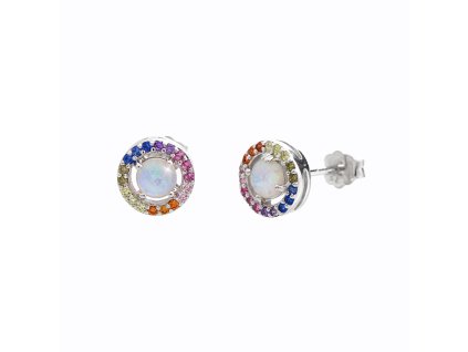 10827 stribrne nausnice puzety kulate s opalem a kubickymi zirkony po obvodu multi stribro 925 1000