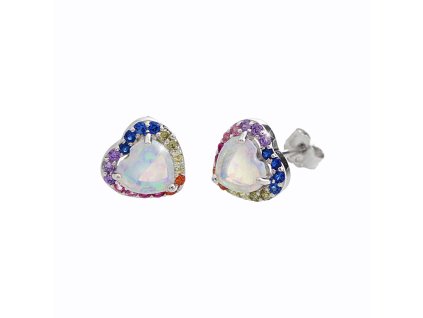 10836 stribrne nausnice puzety srdce s opalem a kubickymi zirkony po obvodu multi stribro 925 1000