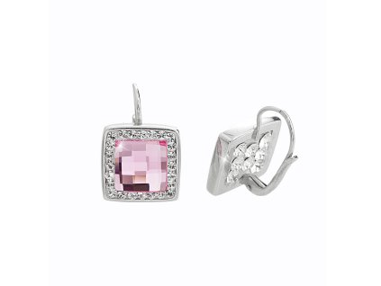 10932 stribrne nausnice klapky s brousenym ctvercem a s krystaly swarovski rose po obvodu stribro 925 1000