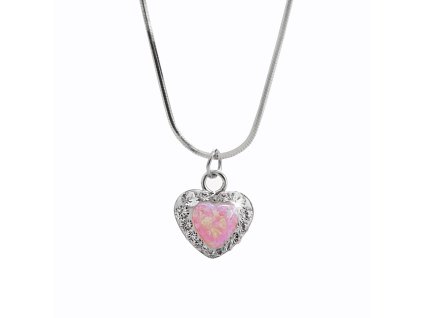 10938 stribrny nahrdelnik s opalovym srdickem rose a krystaly swarovski crystal po obvodu stribro 925 1000