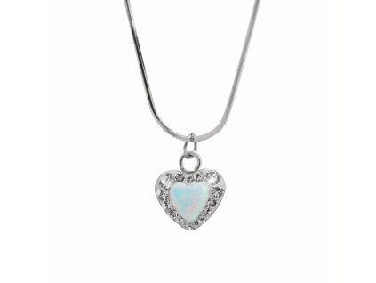 10944 stribrny nahrdelnik s opalovym srdickem white a krystaly swarovski crystal po obvodu stribro 925 1000