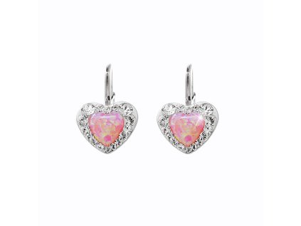 10947 stribrne nausnice klapky s opalovym srdickem rose a krystaly swarovski crystal po obvodu stribro 925 1000