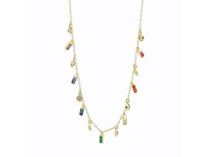 11007 pozlaceny stribrny nahrdelnik s barevnymi ovesy s kubickymi zirkony multi stribro 925 1000