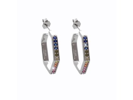 11013 stribrne nausnice hranate kreole s barevnymi kubickymi zirkony multi stribro 925 1000