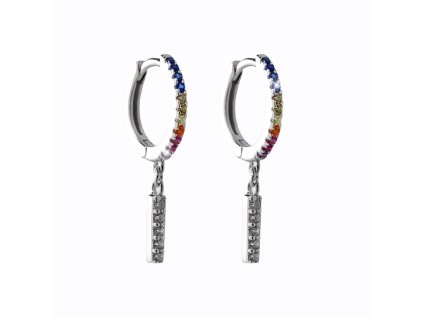 11019 stribrne nausnice kreole s barevnymi kubickymi zirkony a s priveskem multi stribro 925 1000
