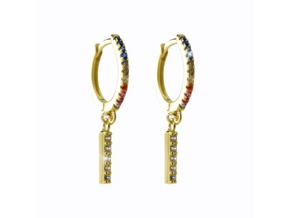 11022 pozlacene stribrne nausnice kreole s barevnymi kubickymi zirkony a s priveskem multi stribro 925 1000