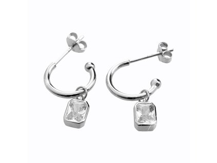 11025 stribrne nausnice puzety pulkruh s obdelnikovym kubickym zirkonem crystal stribro 925 1000