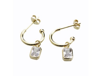 11028 pozlacene stribrne nausnice puzety pulkruh s obdelnikovym kubickym zirkonem crystal stribro 925 1000