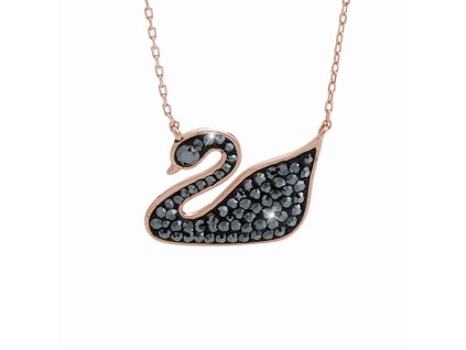11838 stribrny ruzove zlaty nahrdelnik s priveskem labute s krystaly swarovski hematite stribro 925 1000