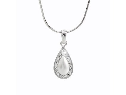 11895 stribrny nahrdelnik s perlovou slzou a krystaly swarovsky crystal stribro 925 1000