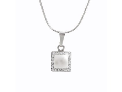 11901 stribrny nahrdelnik s perlovym ctvercem a krystaly swarovski crystal maly stribro 925 1000