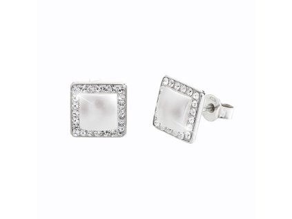 11904 stribrne nausnice puzety s perlovym ctvercem a krystaly swarovski crystal male stribro 925 1000