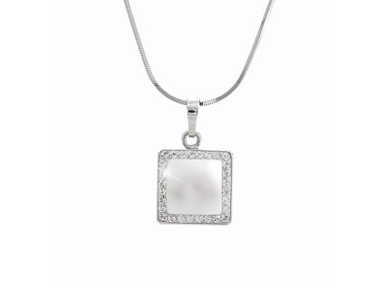 11907 stribrny nahrdelnik s perlovym ctvercem a krystaly swarovski crystal velky stribro 925 1000