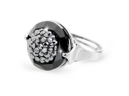 12027 stribrny prsten s kruhovym krystalem a zdobenym stredem krystaly swarovski hematit stribro 925 1000
