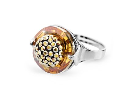 12036 stribrny prsten s kruhovym krystalem a zdobenym stredem krystaly swarovski topaz stribro 925 1000