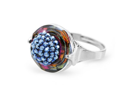 12039 stribrny prsten s kruhovym krystalem a zdobenym stredem krystaly swarovski volcano stribro 925 1000
