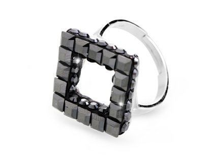 12048 stribrny elegantni prsten ctverec z ctvercovych krystalu swarovski hematit stribro 925 1000