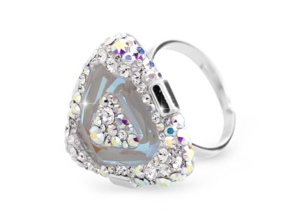 12078 stribrny masivni prsten trojuhelnik osazeny krystaly swarovski ab stribro 925 1000