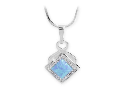12099 stribrny okrasny nahrdelnik s modrym ctvercovym opalem a krystaly swarovski crystal stribro 925 1000