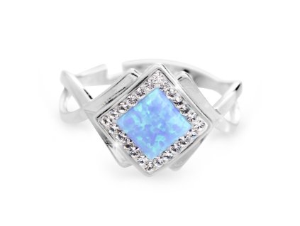 12117 stribrny okrasny prsten s modrym ctvercovym opalem a krystaly swarovski crystal stribro 925 1000
