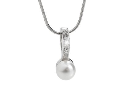 14457 stribrny nahrdelnik s priveskem bile perly s ozdobnym ockem a krystaly swarovski crystal stribro 925 1000