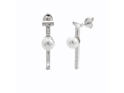 14463 stribrne nausnice puzety s bilou perlou uprostred delsi carky a krystaly swarovski crystal stribro 925 1000