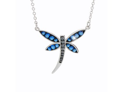 14472 stribrny nahrdelnik s priveskem vazky osazeny krystaly swarovski bermuda blue stribro 925 1000
