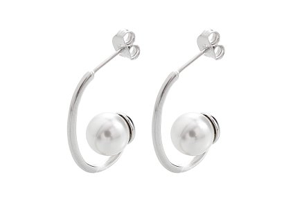 14478 stribrne nausnice kreole na konci osazene bilou perlou swarovski stribro 925 1000