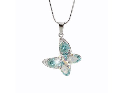 14496 stribrny nahrdelnik s priveskem motyla a krystaly swarovski turquoise velky stribro 925 1000