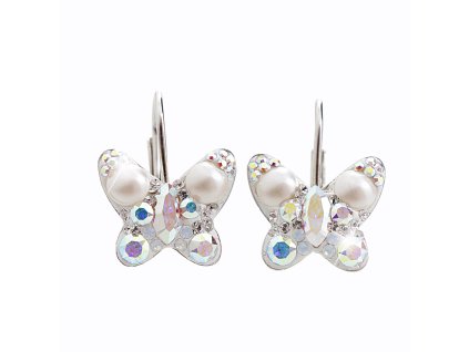 14514 stribrne nausnice klapky motyl a krystaly swarovski white stredni stribro 925 1000