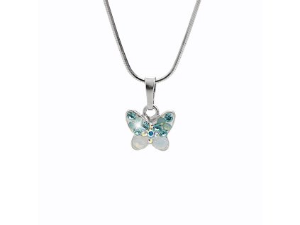 14544 stribrny nahrdelnik s priveskem motyla a krystaly swarovski turquoise maly stribro 925 1000