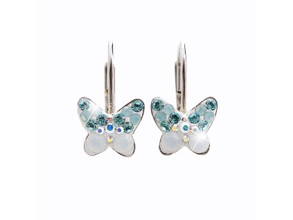 14556 stribrne nausnice klapky motyl a krystaly swarovski turquoise male stribro 925 1000